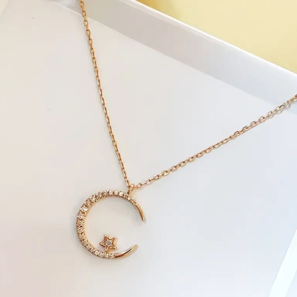 18 KT Gold Over Titanium Moon Necklace